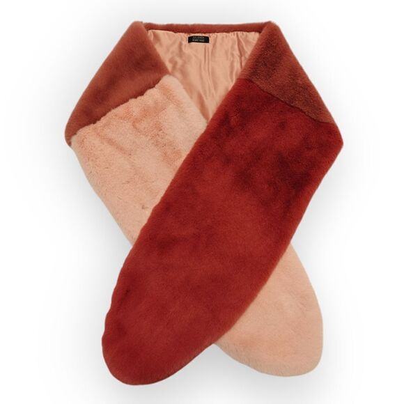 Large Halogen x Atlantic-Pacific red pink shades faux fur scarf wrap - Picture 2 of 8